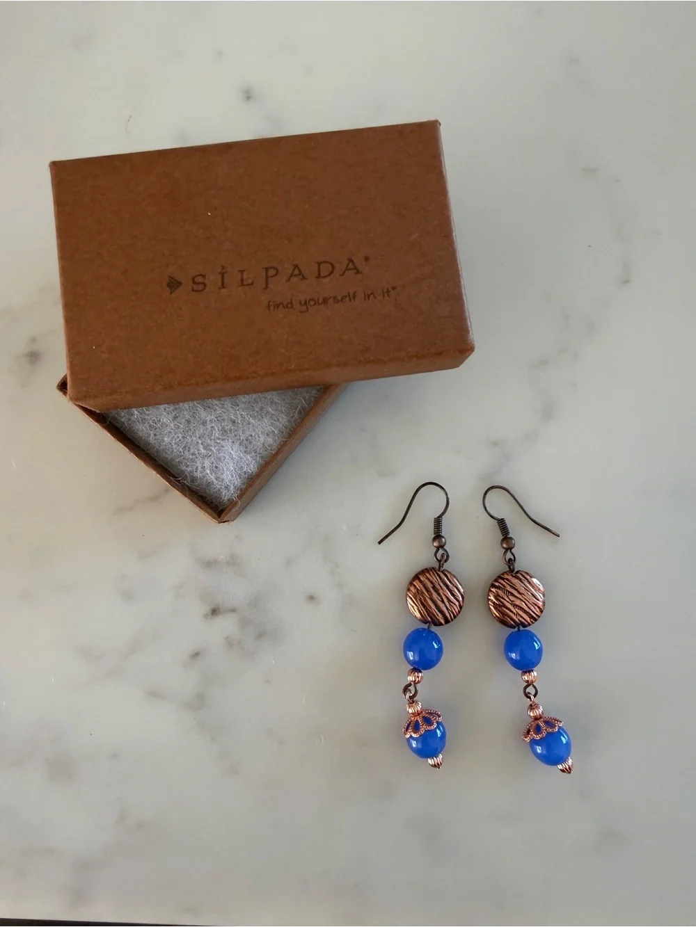 Silpada Copper and Bright Blue Bead Dangle Earrings